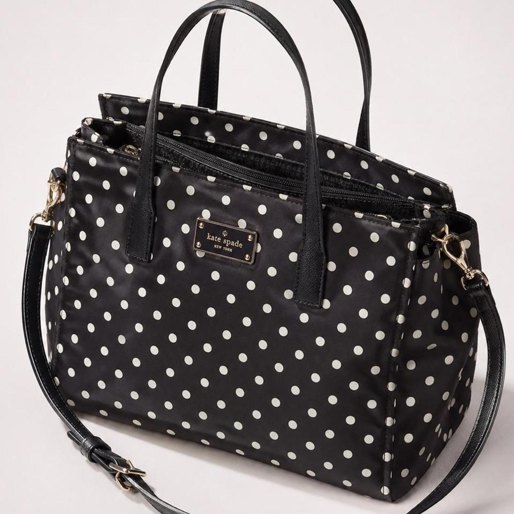 Kate Spade Black White Polka Dot Nylon Satchel Crossbody Bag PXRU4821